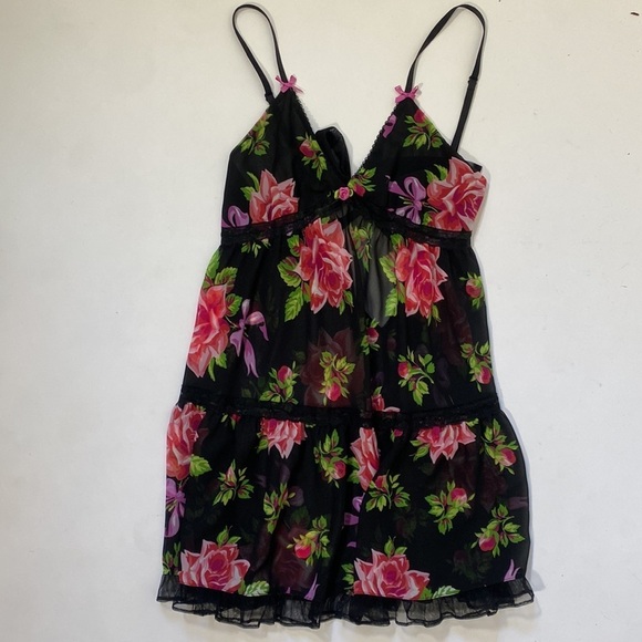 Betsey Johnson Other - Betsey Johnson Black & Pink Floral Babydoll Nightgown S #208